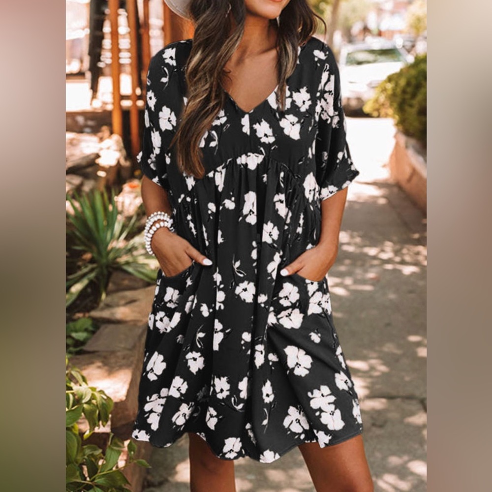 Black and White Floral Babydoll Dress